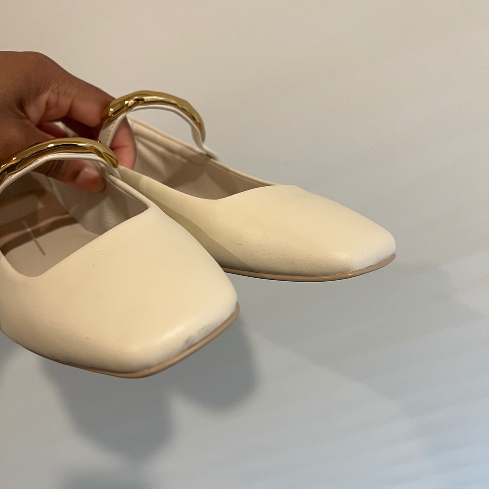 Dolce Vita Radya Cream Leather Ballet Flats Mary Jane Gold Metal Accent Size 8.5 - Picture 6 of 8